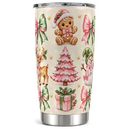 Pink Christmas Tumbler 20oz, Gingerbread Stainless Steel Travel Cup