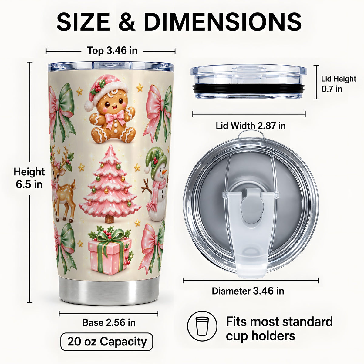 #pl[20oz|Steel] Pink Christmas Tumbler 20oz, Gingerbread Stainless Steel Travel Cup