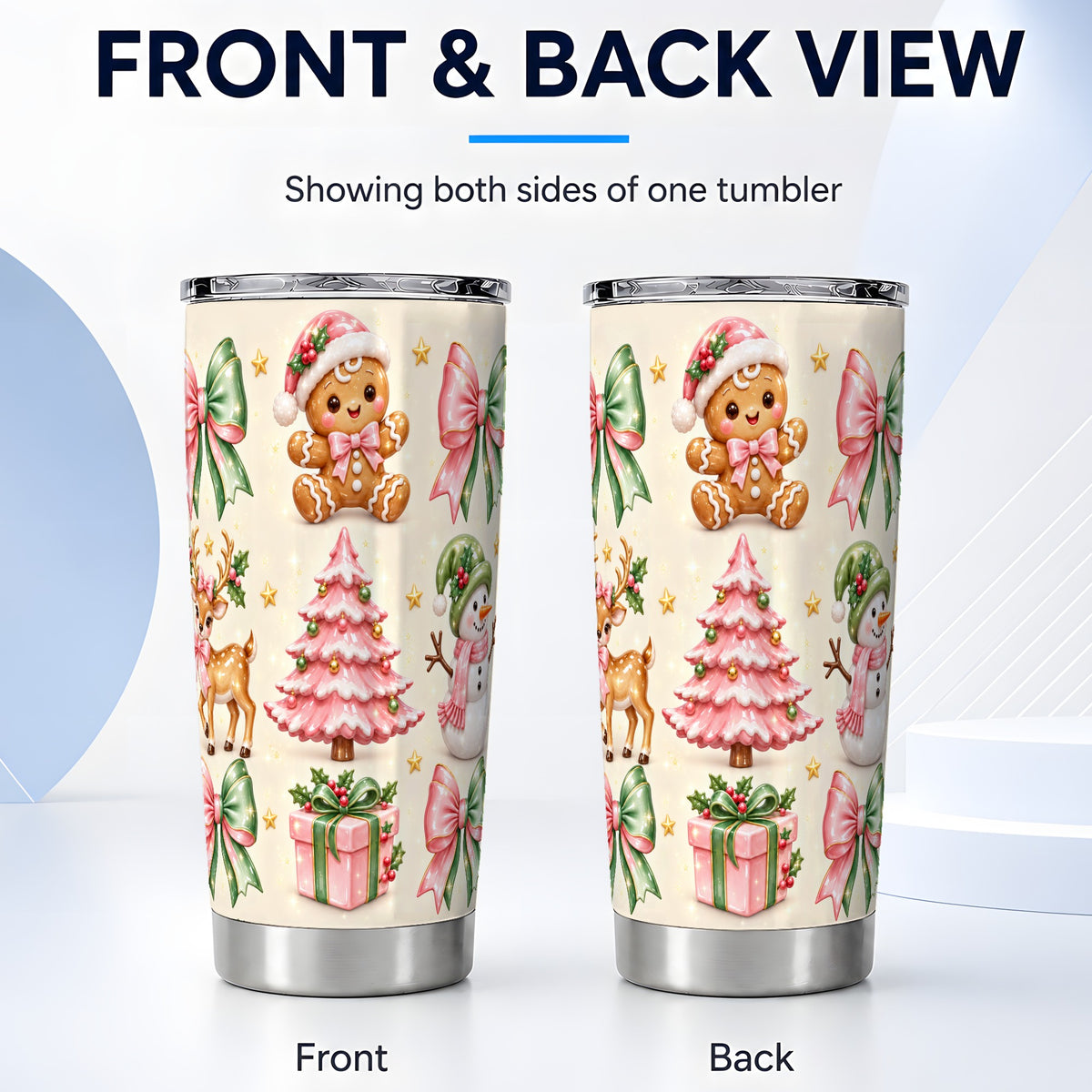 #pl[20oz|Steel] Pink Christmas Tumbler 20oz, Gingerbread Stainless Steel Travel Cup