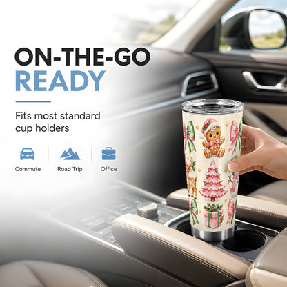 Pink Christmas Tumbler 20oz, Gingerbread Stainless Steel Travel Cup