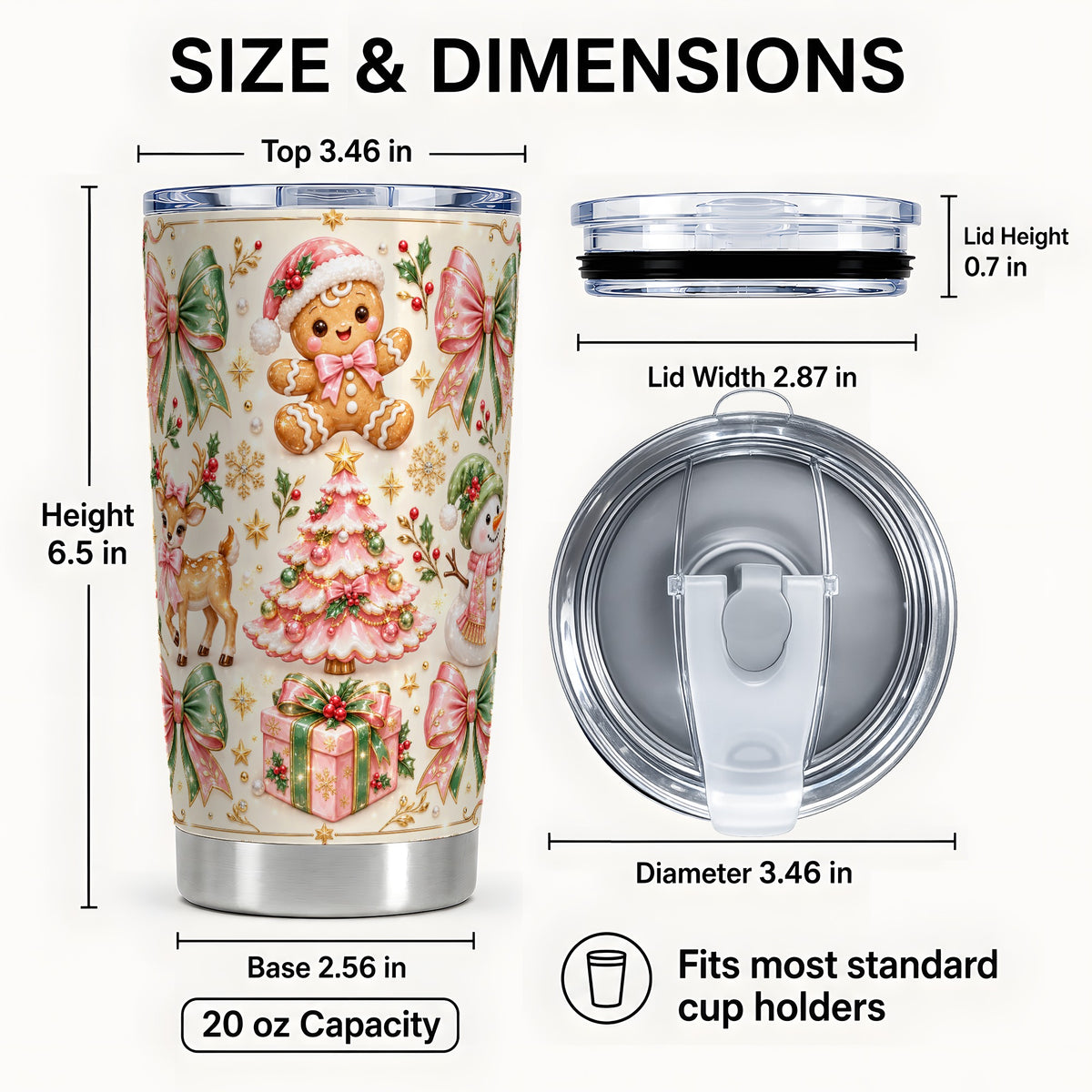 #pl[20oz|Steel] Pink Gingerbread Christmas Tumbler 20oz, Stainless Steel Travel Cup