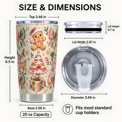 #pl[20oz|Steel] Pink Gingerbread Christmas Tumbler 20oz, Stainless Steel Travel Cup
