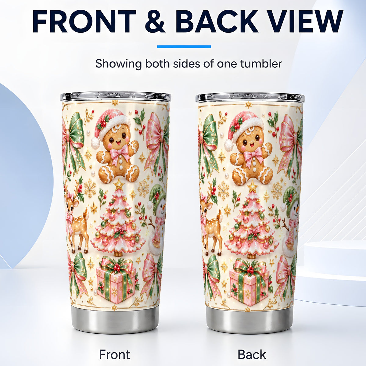 #pl[20oz|Steel] Pink Gingerbread Christmas Tumbler 20oz, Stainless Steel Travel Cup