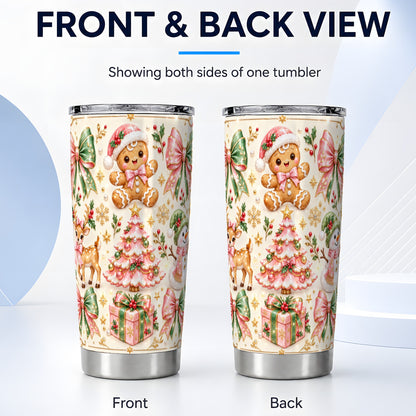 #pl[20oz|Steel] Pink Gingerbread Christmas Tumbler 20oz, Stainless Steel Travel Cup