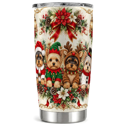 Yorkie Christmas Tumbler 20oz, Yorkshire Terrier Stainless Steel Cup