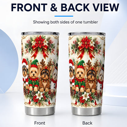 #pl[20oz|Steel] Yorkie Christmas Tumbler 20oz, Yorkshire Terrier Stainless Steel Cup
