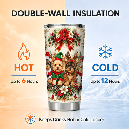 Yorkie Christmas Tumbler 20oz, Yorkshire Terrier Stainless Steel Cup