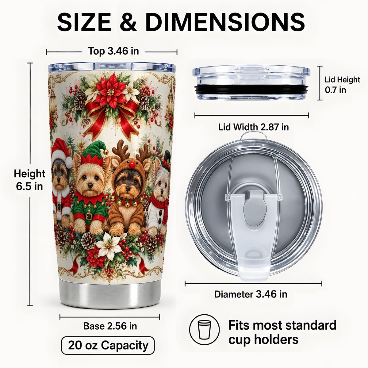 #pl[20oz|Steel] Yorkie Christmas Tumbler 20oz, Yorkshire Terrier Stainless Steel Cup