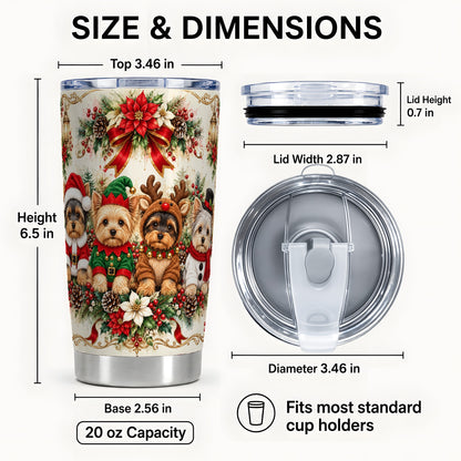 #pl[20oz|Steel] Yorkie Christmas Tumbler 20oz, Yorkshire Terrier Stainless Steel Cup
