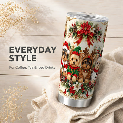 Yorkie Christmas Tumbler 20oz, Yorkshire Terrier Stainless Steel Cup