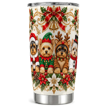 Christmas Yorkie Tumbler 20oz, Festive Dog Stainless Steel Travel Cup