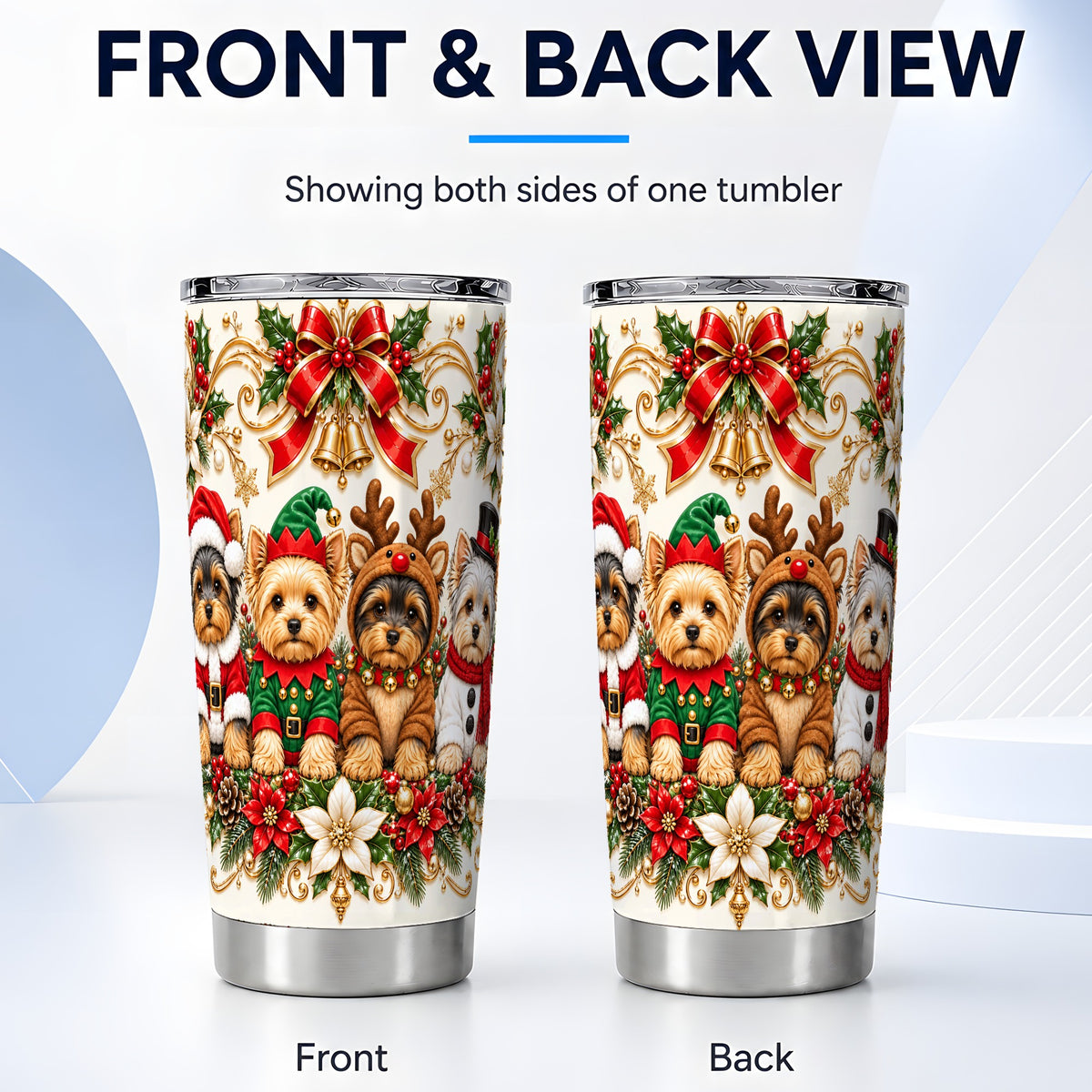 #pl[20oz|Steel] Christmas Yorkie Tumbler 20oz, Festive Dog Stainless Steel Travel Cup