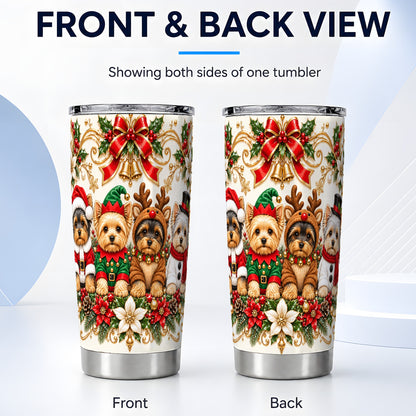 #pl[20oz|Steel] Christmas Yorkie Tumbler 20oz, Festive Dog Stainless Steel Travel Cup