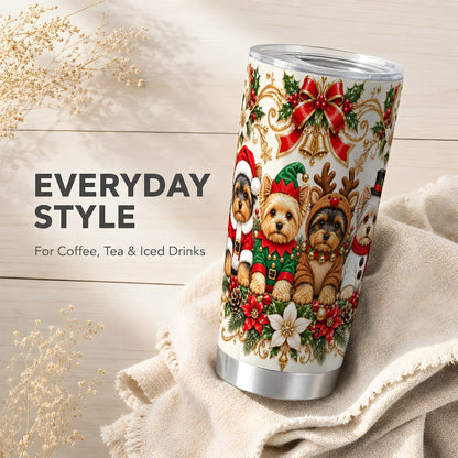 Christmas Yorkie Tumbler 20oz, Festive Dog Stainless Steel Travel Cup