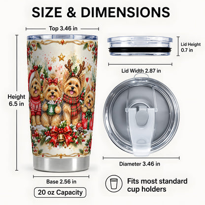#pl[20oz|Steel] Christmas Yorkie Tumbler 20oz, Winter Puppy Stainless Steel Travel Cup