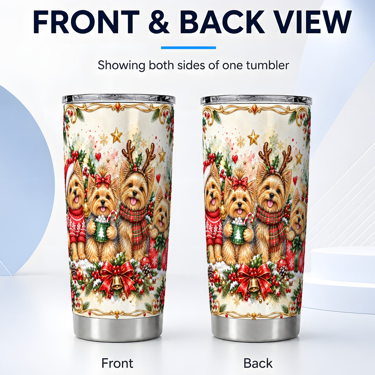 #pl[20oz|Steel] Christmas Yorkie Tumbler 20oz, Winter Puppy Stainless Steel Travel Cup