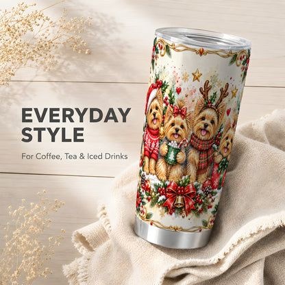 Christmas Yorkie Tumbler 20oz, Winter Puppy Stainless Steel Travel Cup