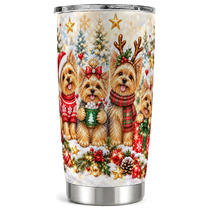 Christmas Yorkie Tumbler 20oz, Festive Dog Stainless Steel Travel Cup