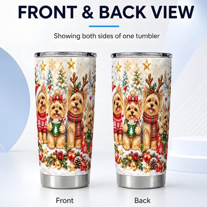 #pl[20oz|Steel] Christmas Yorkie Tumbler 20oz, Festive Dog Stainless Steel Travel Cup