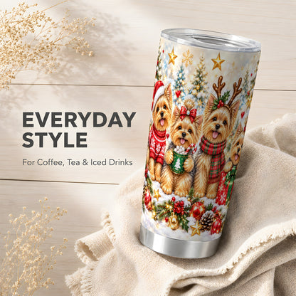 Christmas Yorkie Tumbler 20oz, Festive Dog Stainless Steel Travel Cup