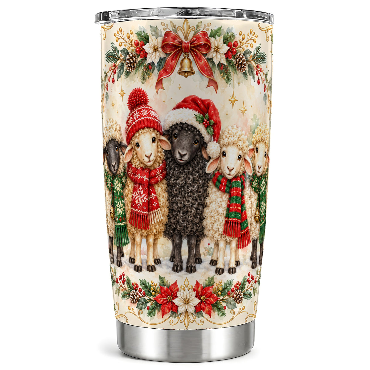 Christmas Sheep Tumbler 20oz, Farmhouse Lamb Stainless Steel Travel Cup