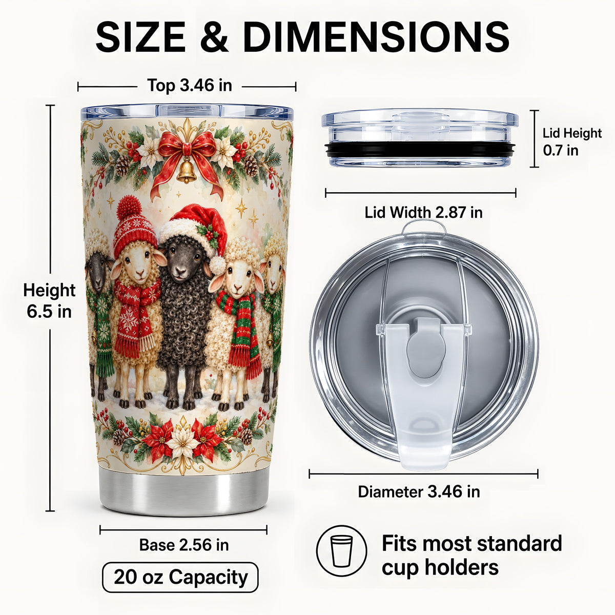 #pl[20oz|Steel] Christmas Sheep Tumbler 20oz, Farmhouse Lamb Stainless Steel Travel Cup
