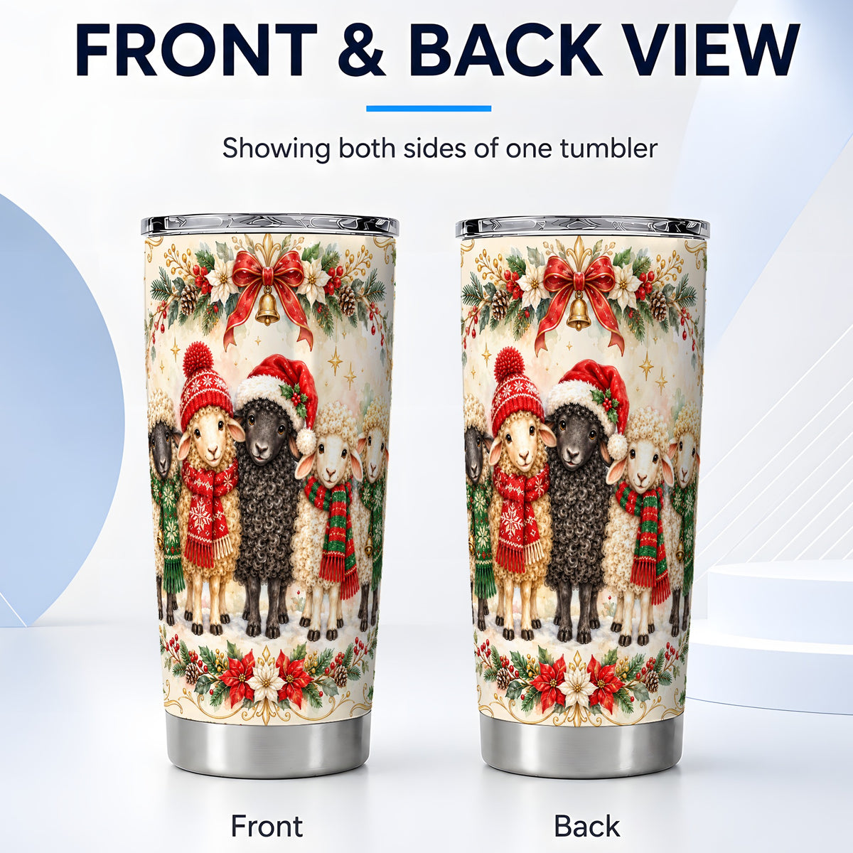 #pl[20oz|Steel] Christmas Sheep Tumbler 20oz, Farmhouse Lamb Stainless Steel Travel Cup