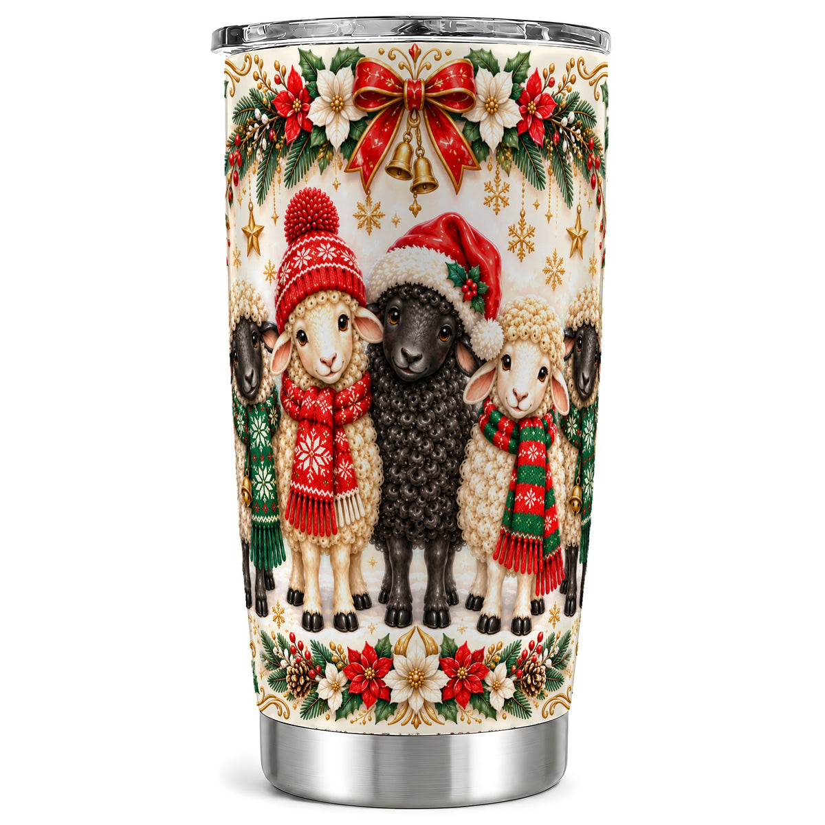 Christmas Sheep Tumbler 20oz, Santa Lamb Stainless Steel Travel Cup