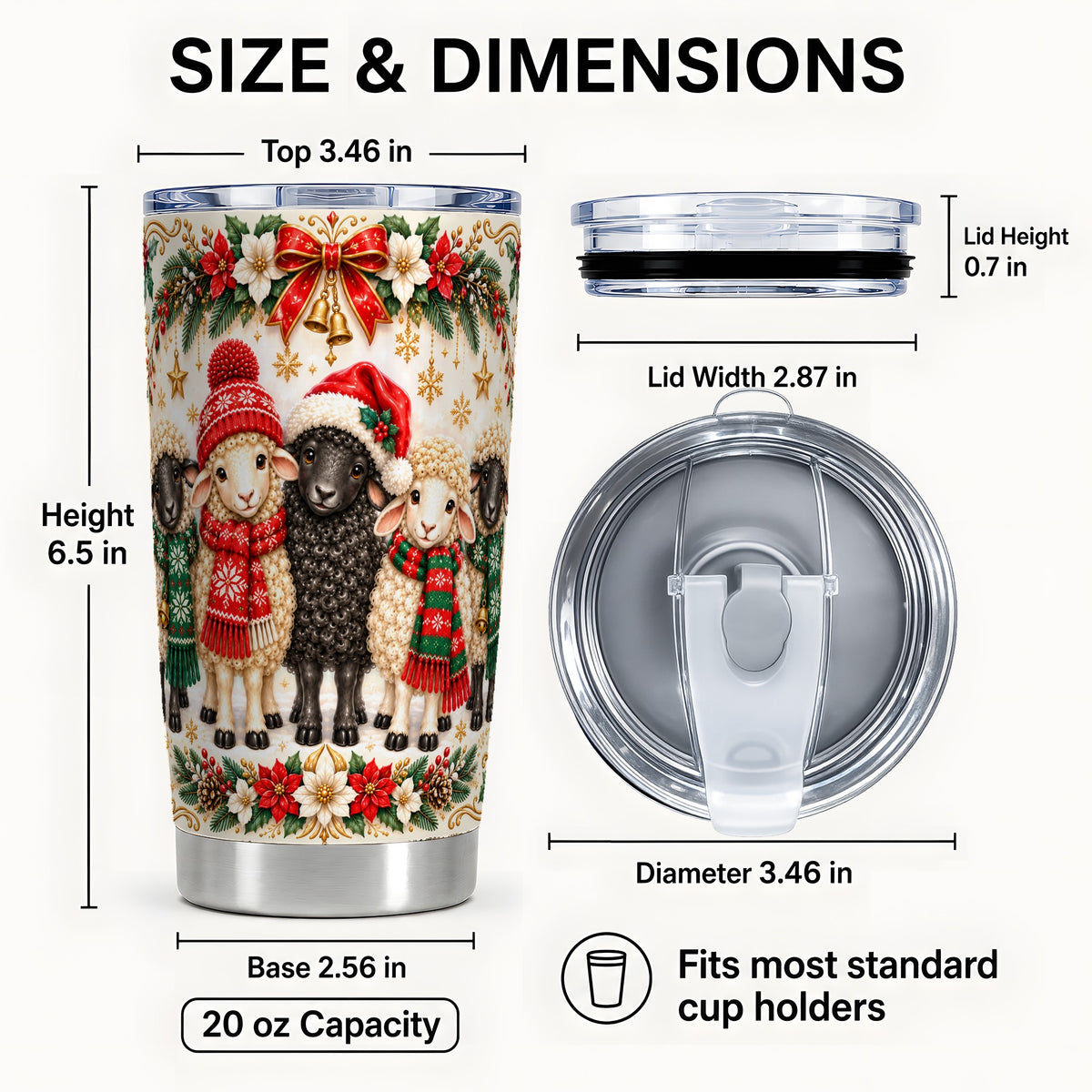#pl[20oz|Steel] Christmas Sheep Tumbler 20oz, Santa Lamb Stainless Steel Travel Cup