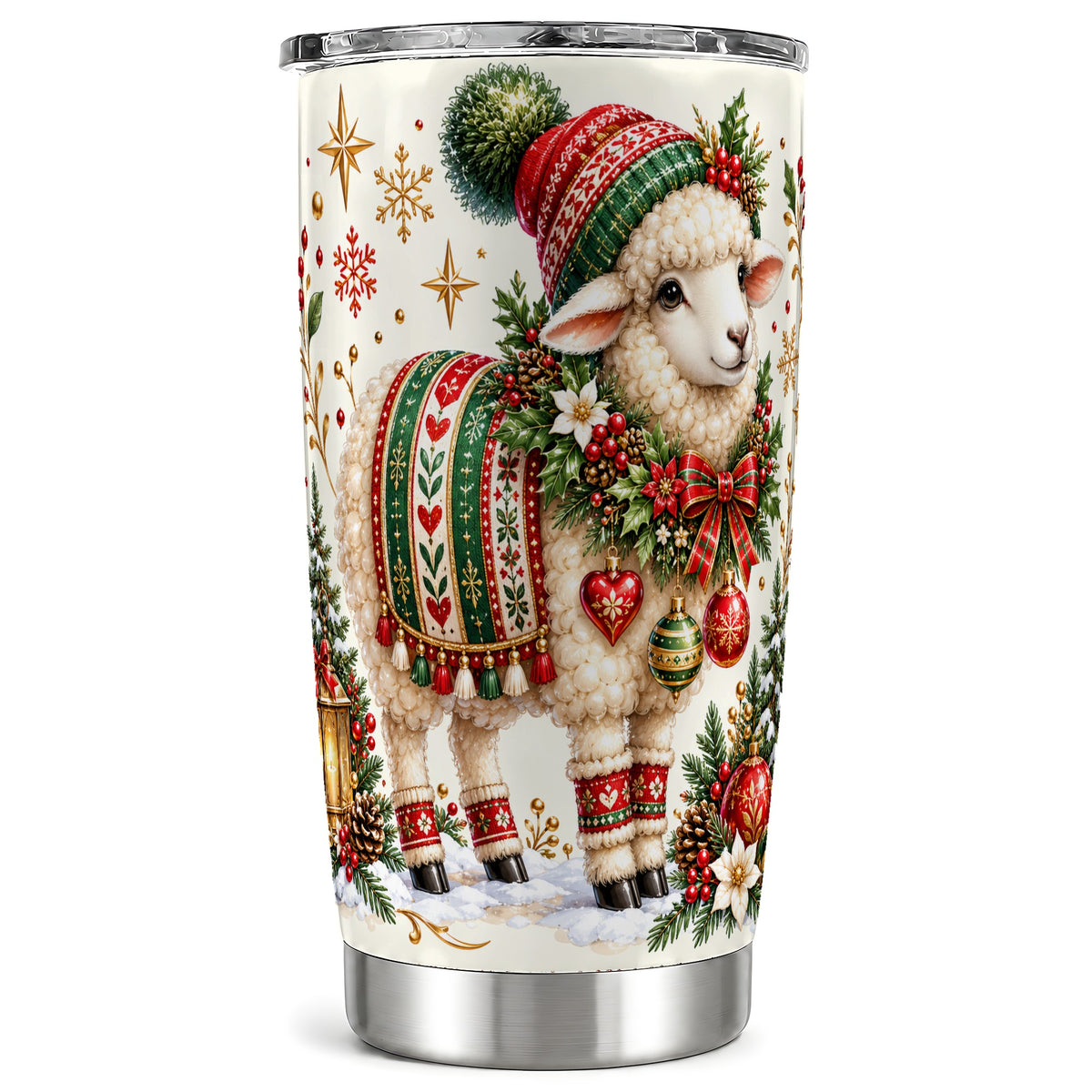 Christmas Lamb Tumbler 20oz, Cozy Sheep Stainless Steel Travel Cup