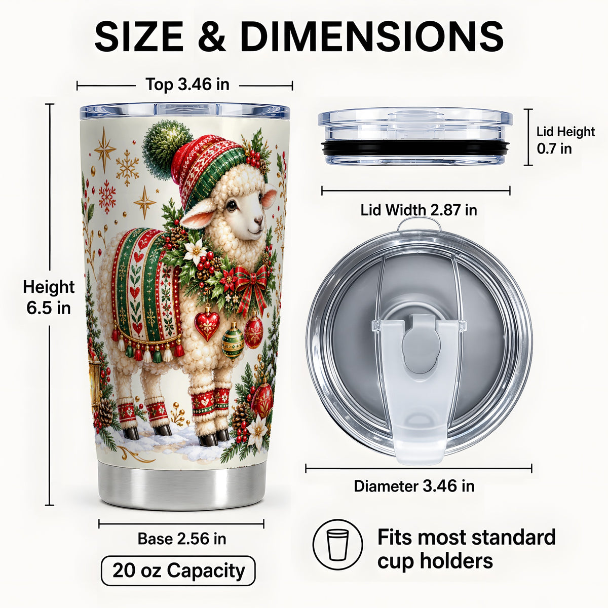 #pl[20oz|Steel] Christmas Lamb Tumbler 20oz, Cozy Sheep Stainless Steel Travel Cup