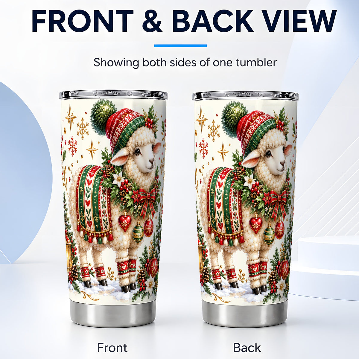 #pl[20oz|Steel] Christmas Lamb Tumbler 20oz, Cozy Sheep Stainless Steel Travel Cup