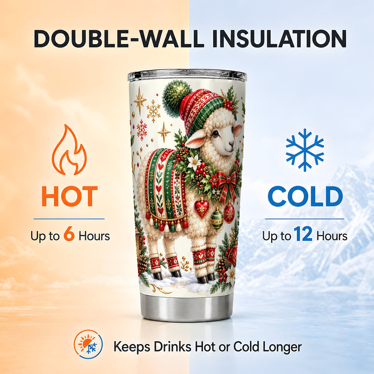 Christmas Lamb Tumbler 20oz, Cozy Sheep Stainless Steel Travel Cup