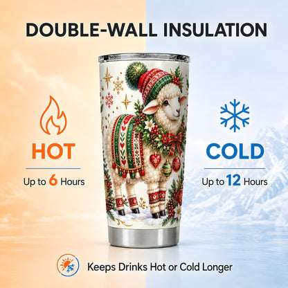 Christmas Lamb Tumbler 20oz, Cozy Sheep Stainless Steel Travel Cup