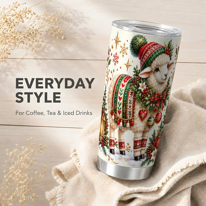 Christmas Lamb Tumbler 20oz, Cozy Sheep Stainless Steel Travel Cup