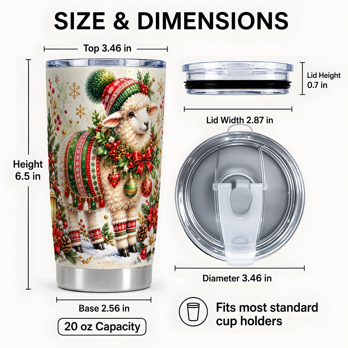 #pl[20oz|Steel] Christmas Sheep Tumbler 20oz, Winter Lamb Stainless Steel Travel Cup