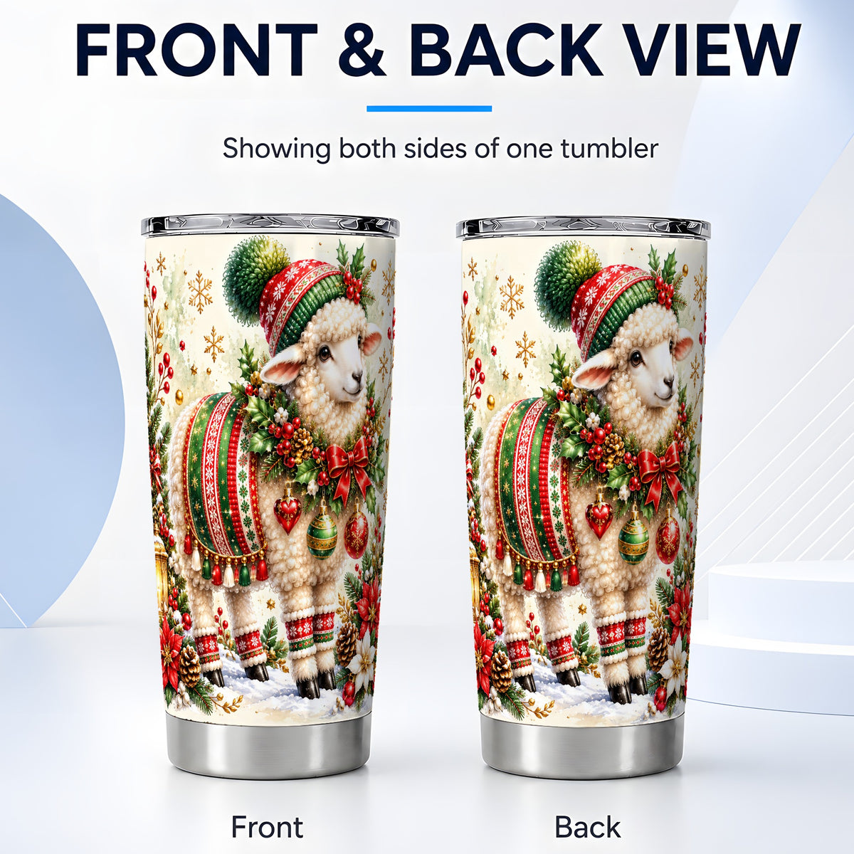 #pl[20oz|Steel] Christmas Sheep Tumbler 20oz, Winter Lamb Stainless Steel Travel Cup