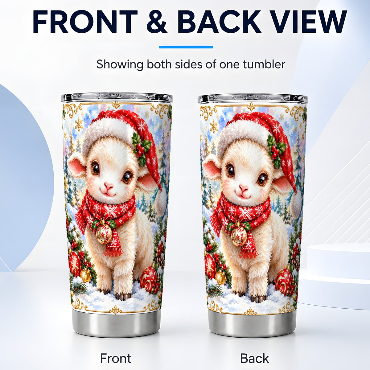 #pl[20oz|Steel] Christmas Lamb Tumbler 20oz, Santa Sheep Stainless Steel Travel Cup