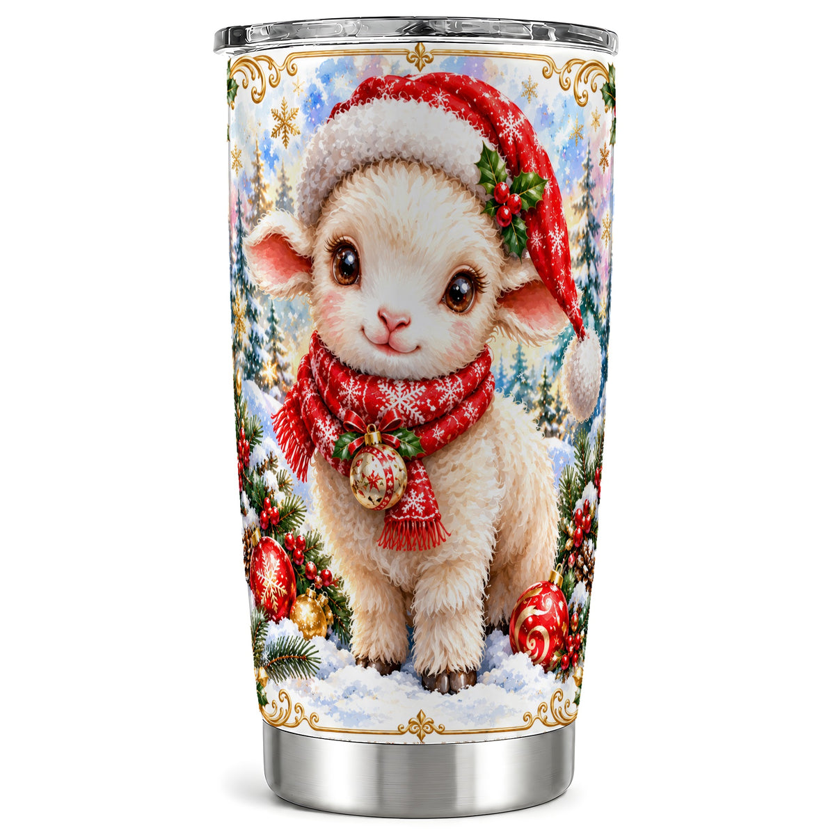 Christmas Lamb Tumbler 20oz, Santa Sheep Stainless Steel Travel Cup