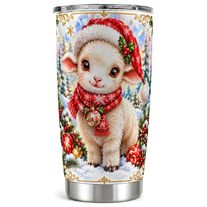 Christmas Lamb Tumbler 20oz, Santa Sheep Stainless Steel Travel Cup