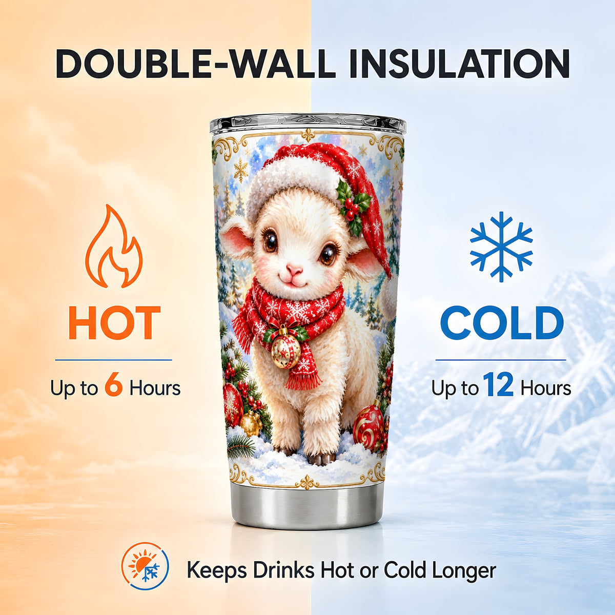 Christmas Lamb Tumbler 20oz, Santa Sheep Stainless Steel Travel Cup