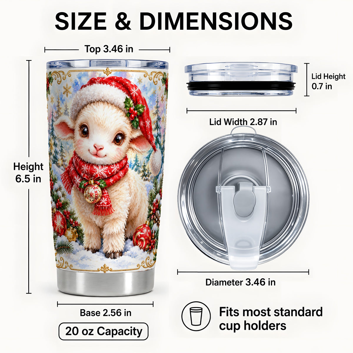 #pl[20oz|Steel] Christmas Lamb Tumbler 20oz, Santa Sheep Stainless Steel Travel Cup