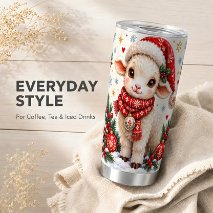 Cute Christmas Sheep Tumbler 20oz, Santa Lamb Stainless Travel Cup