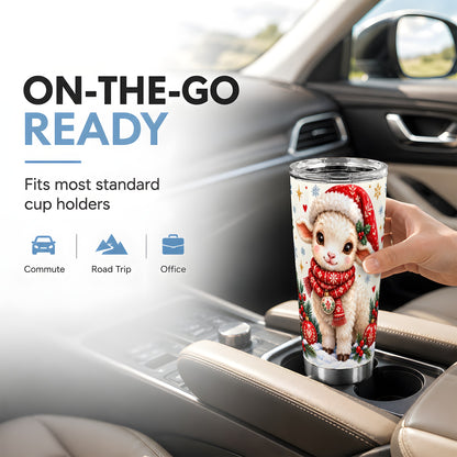 Cute Christmas Sheep Tumbler 20oz, Santa Lamb Stainless Travel Cup