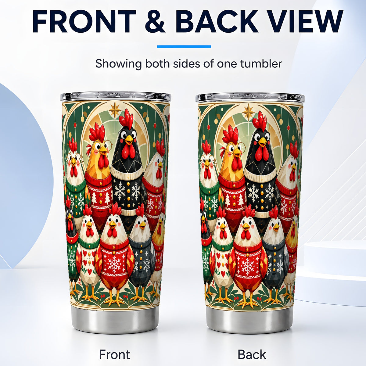 #pl[20oz|Steel] Christmas Chickens Tumbler 20oz, Festive Flock Stainless Travel Cup
