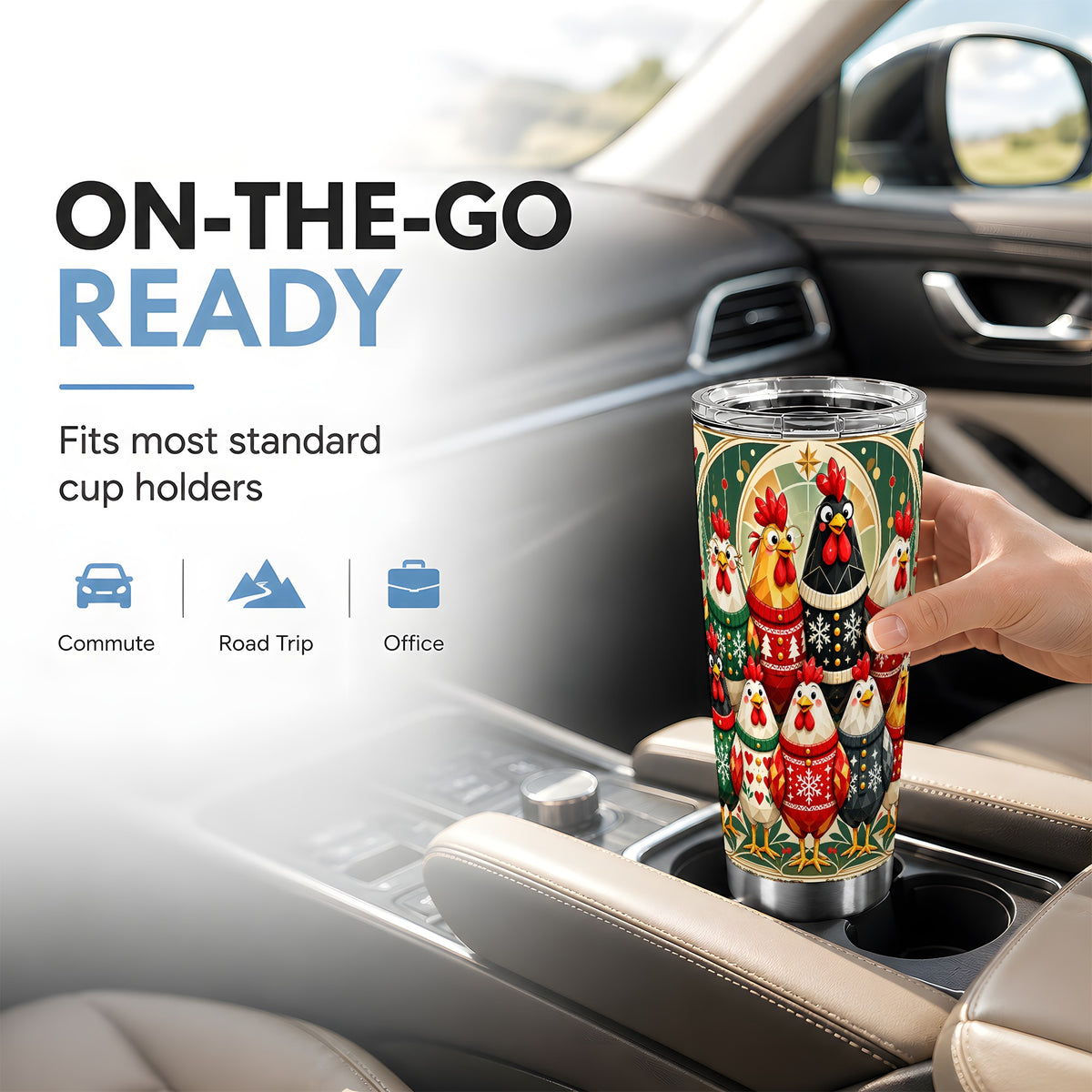 Christmas Chickens Tumbler 20oz, Festive Flock Stainless Travel Cup