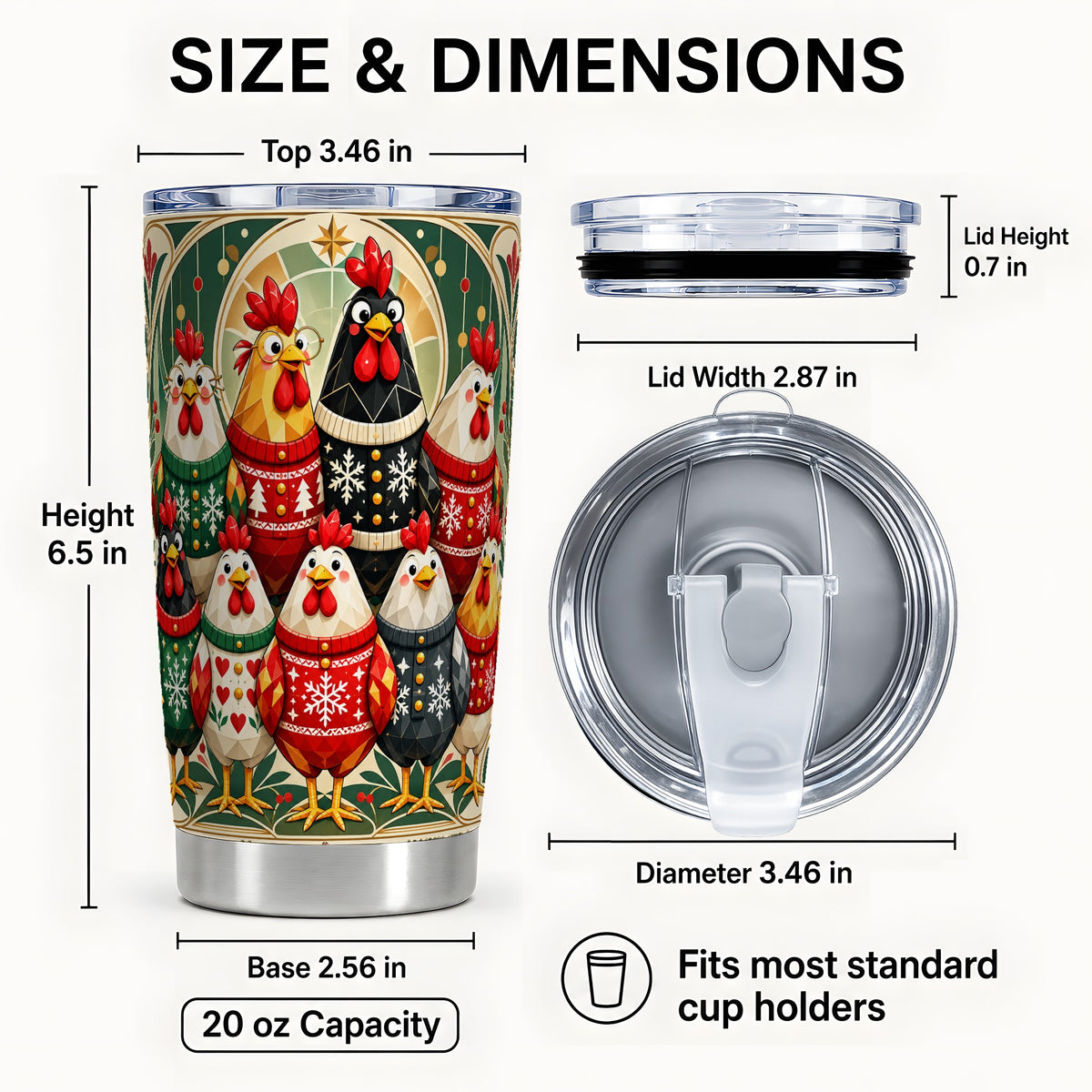 #pl[20oz|Steel] Christmas Chickens Tumbler 20oz, Festive Flock Stainless Travel Cup