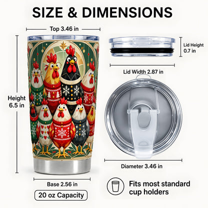 #pl[20oz|Steel] Christmas Chickens Tumbler 20oz, Festive Flock Stainless Travel Cup
