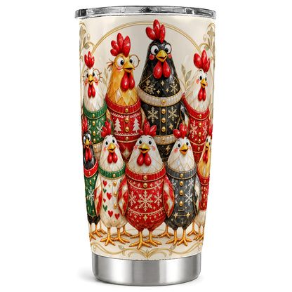 Jeweled Christmas Chickens Tumbler 20oz, Holiday Stainless Travel Cup
