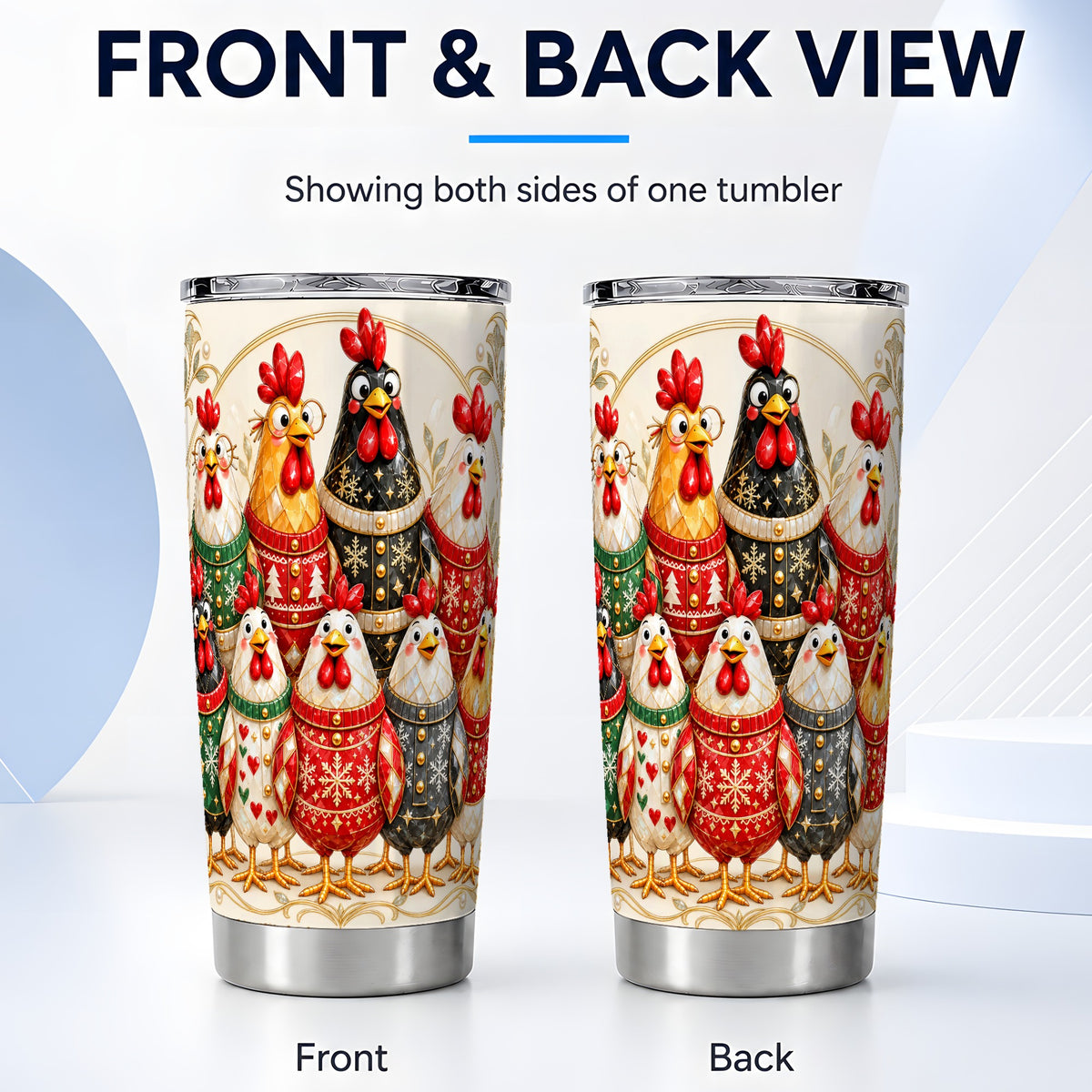 #pl[20oz|Steel] Jeweled Christmas Chickens Tumbler 20oz, Holiday Stainless Travel Cup